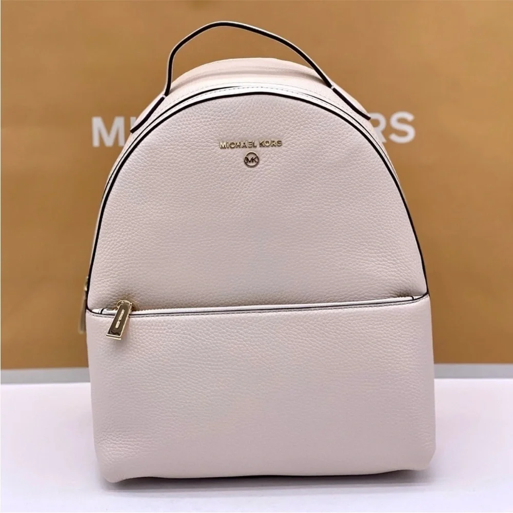 Michael Kors Valerie Medium Light Cream Pebbled Leather Backpack